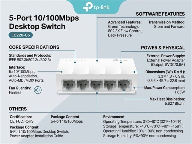 TP-LINK LS1005 - Network Hubs & Switches - 6935364089061