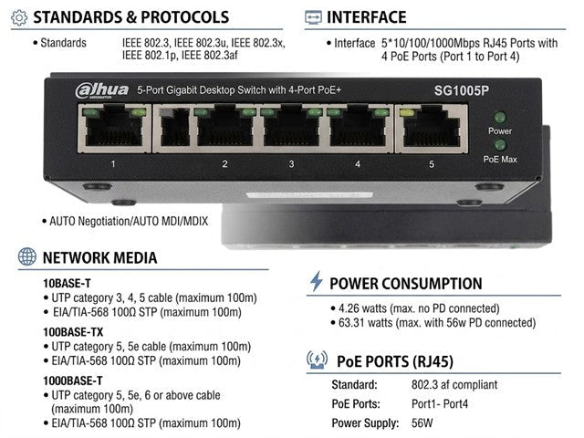 TP-LINK SG1005P - Network Switches Racks & Accessories - 6935364083212