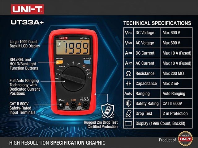 UNI-T UT33A+ - Multimeters & Voltmeters - 5901890044431