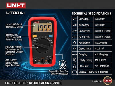 UNI-T UT33A+ - Multimeters & Voltmeters - 5901890044431