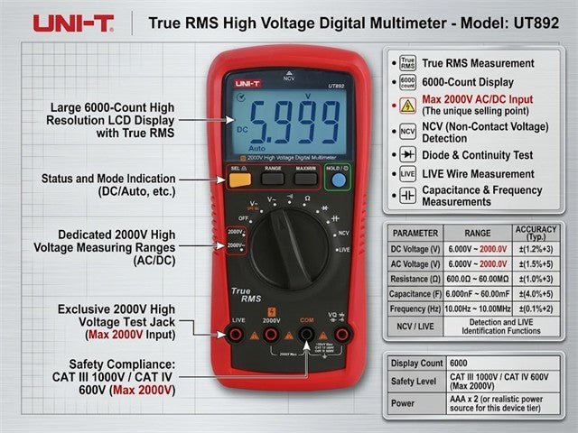 UNI-T UT892 - Multimeters & Voltmeters - 5901890078016