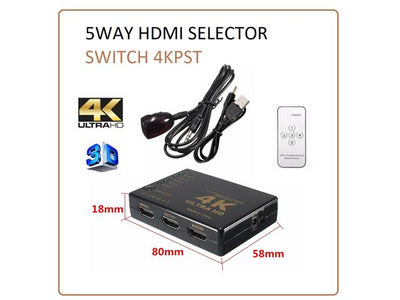 5WAY HDMI SELECTOR SWITCH 4KPST - TV, Video & DSTV Accessories -