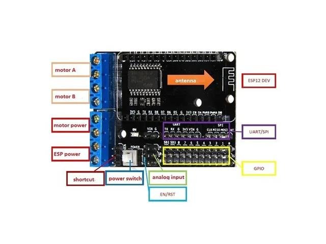 HKD L293D MOTOR SHIELD-ESP-12E - Breakout boards / Shields / Modules -