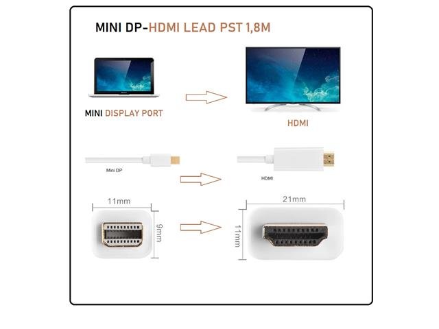 MINI DP-HDMI LEAD PST 1,8M - Computer Network Leads -