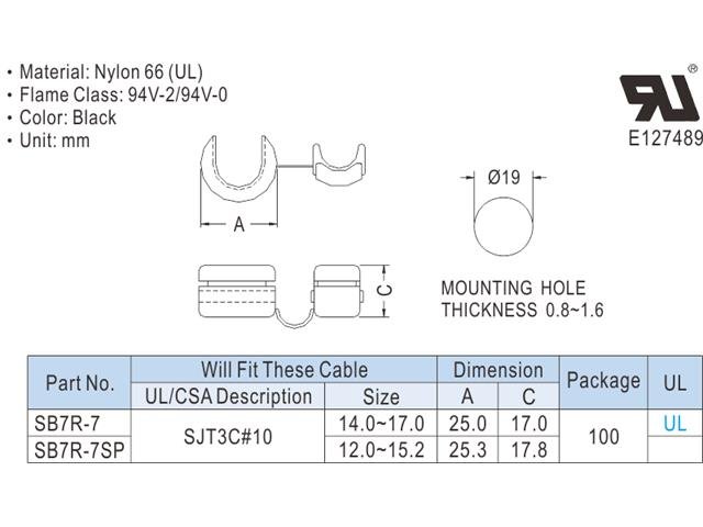 SB7R-7 - Cable Glands, Strain Relief & Grommets -